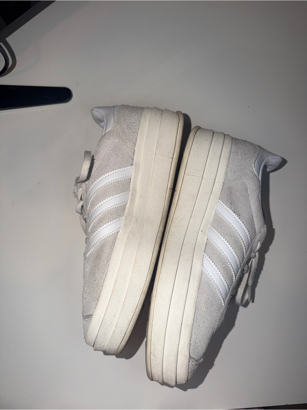 adidas Gazelle Bold Platform Sneakers - White/Light Gray Suede - Picture 12 of 14